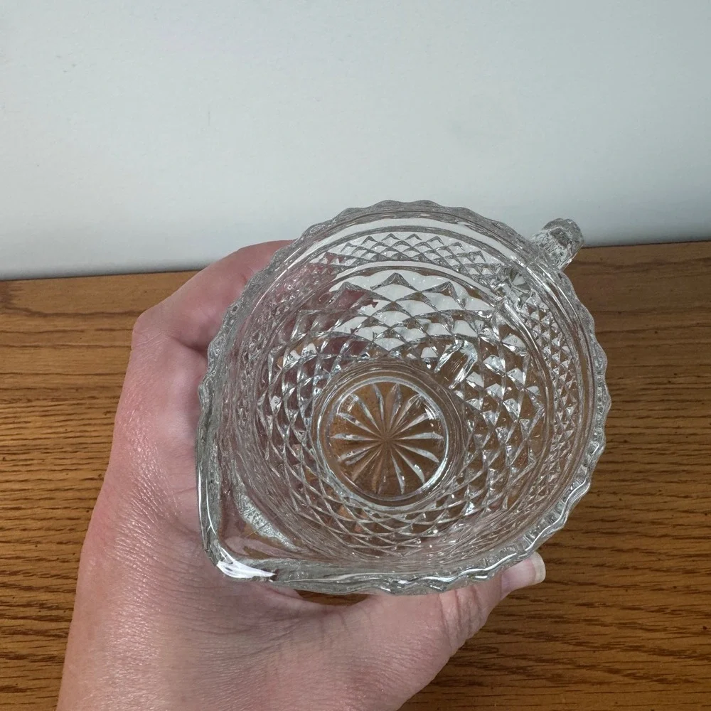 Vintage Anchor Hocking Prescut Glass Creamer Pitcher Small Clear Embossed Handle